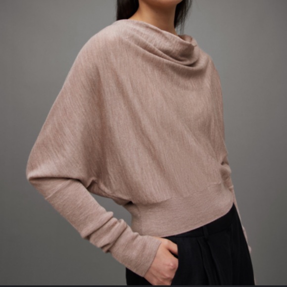 EUC All Saints Ridley 100% Merino Wool Dusty Pink Sweater size Large - Picture 2 of 10